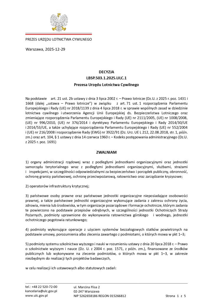 DECYZJA Prezesa ULC_zwolnienie_dla_sektora_publicznego