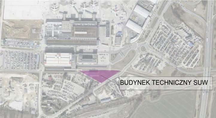 Lokalizacja Budynku Technicznego – stacji uzdatniania wody (fot. Kraków Airport)