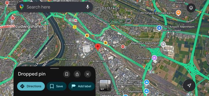 Przymusowe lądowanie samolotu w centrum Mannheim w Niemczech, fot. google maps