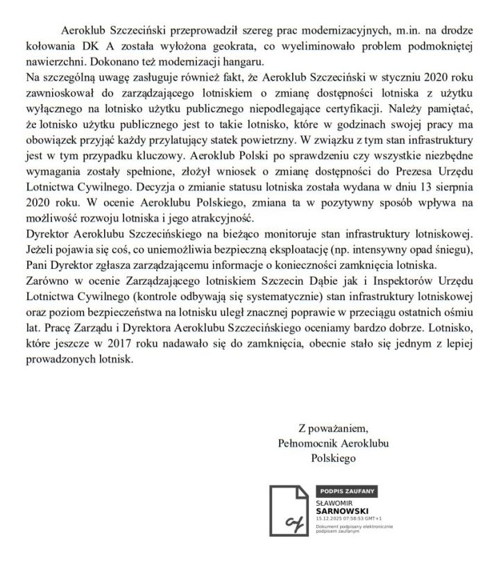 Rekomendacje Aeroklubu Polskiego dot. działalności Aeroklubu Szczecińskiego (fot. Aeroklub Szczeciński)2