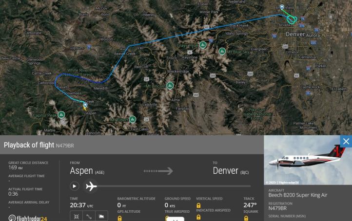Wizualizacja lotu z Aspen do Denver N479BR, fot. FR24