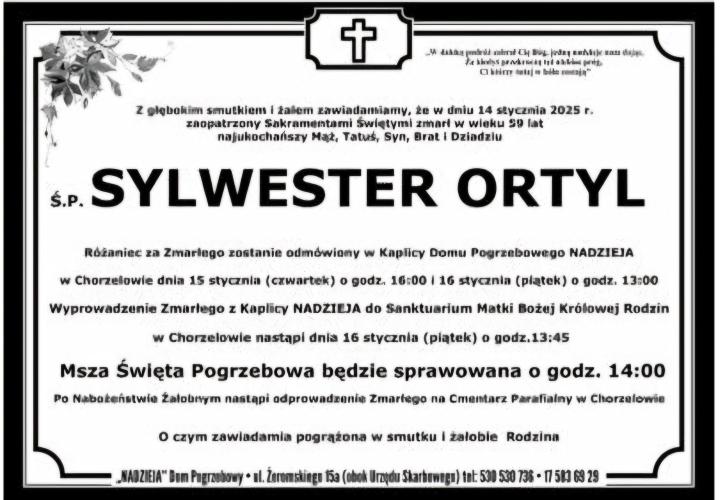 Sylwester Ortyl - nekrolog (fot. Nadzieja Dom Pogrzebowy, Facebook)