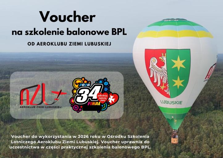 Voucher na szkolenie balonowe BPL od Aeroklubu Ziemi Lubuskiej w ramach WOŚP (fot. Aeroklub Ziemi Lubuskiej)