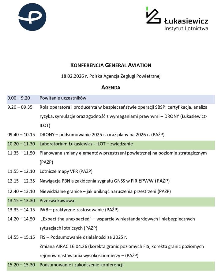 AGENDA KONFERENCJA GENERAL AVIATION 2026