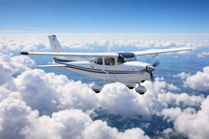 Cessna podczas lotu nad chmurami, fot. źródło_AI