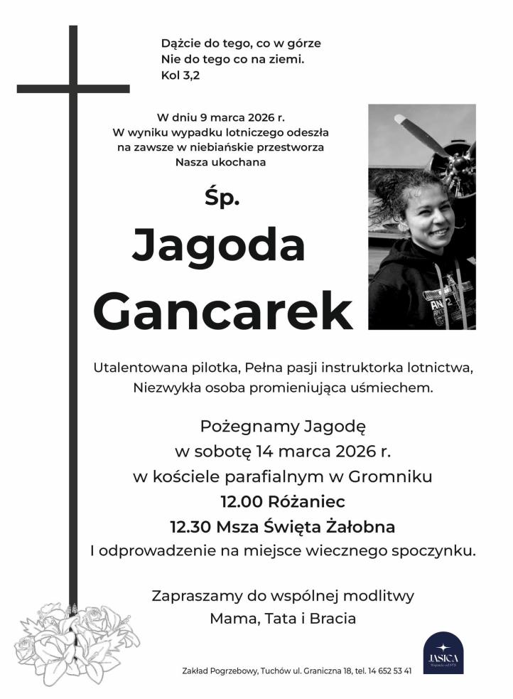 Jagoda Gancarek - nekrolog (fot. Jasica Zakład Pogrzebowy, Facebook)
