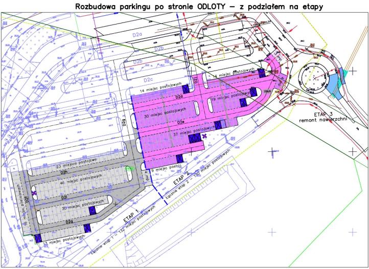 Rozbudowa parkingu po stronie 'odloty' w Porcie Lotniczym Lublin - z podziałem na etapy (fot. Port Lotniczy Lublin)
