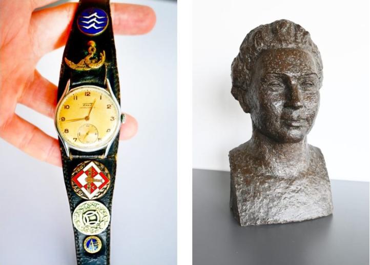 Zegarek i popiersie Marii Wardas (fot. Muzeum Lotnictwa Polskiego)