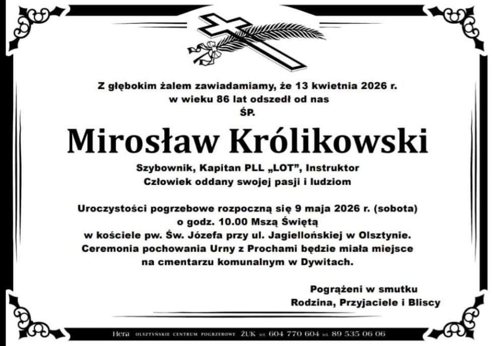 Mirosław Królikowski - nekrolog (fot. HERA - Olsztyńskie Centrum Pogrzebowe ŻUK)
