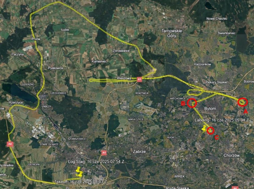 Trasa lotu wiatrakowca SP-XGLI, fot. PKBWL