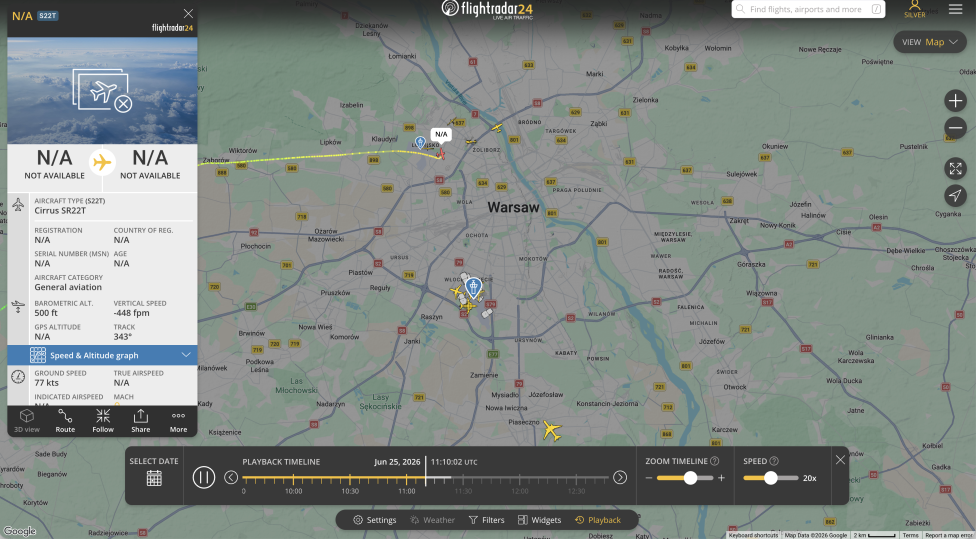 Cirrus SR22T SP-GOS źródło: Flightradar24
