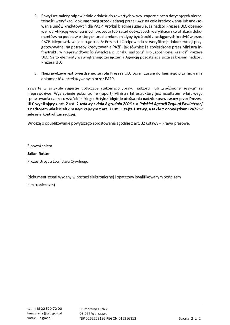 Sprostowanie artykułu ULC 2