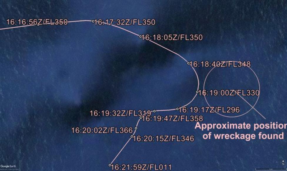 Wizualizacja trasy lotu B737-400F linii K2, fot. avherald