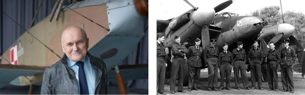Po lewej - Jan Hoffmann. Po prawej Orliński i Mosquito (fot. Muzeum Lotnictwa Polskiego)