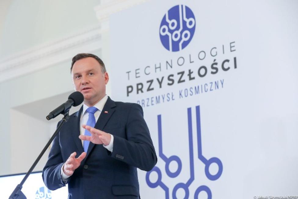 Prezydent Andrzej Duda na konferencji „Technologie przyszłości. Przemysł kosmiczny” (fot. Jakub Szymczuk/KPRP)