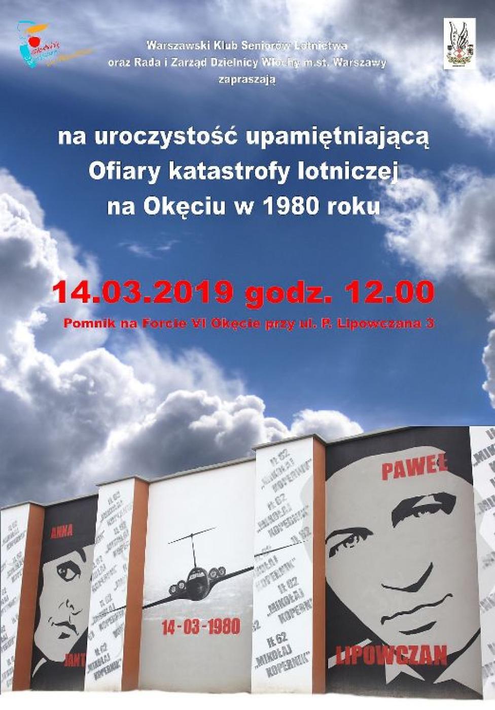 Zaproszenie na uroczystość upamiętniającą ofiary katastrofy samolotu "Mikołaj Kopernik" (fot. WKSL)
