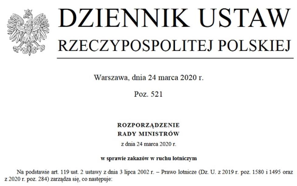 Rozporządzenie Rady Ministrów w sprawie zakazów w ruchu lotniczym