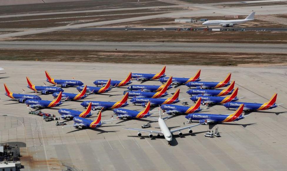 Uziemiona flota samolotów linii Southwest, fot. Yahoo Finance