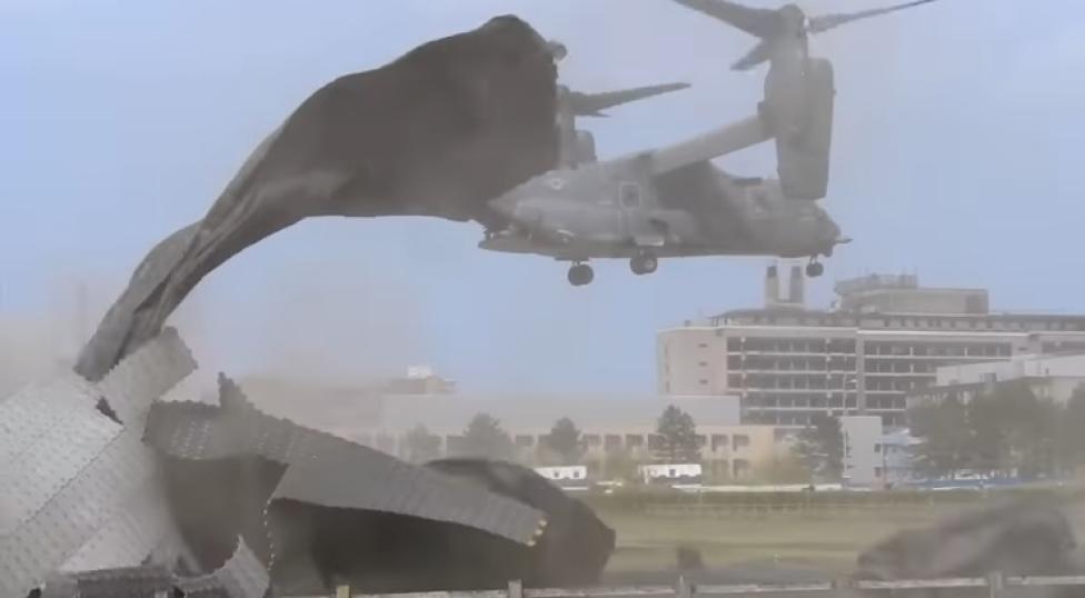 V-22 Osprey podczas startu z lądowiska przy szpitalu w Addenbrooke, fot. youtube