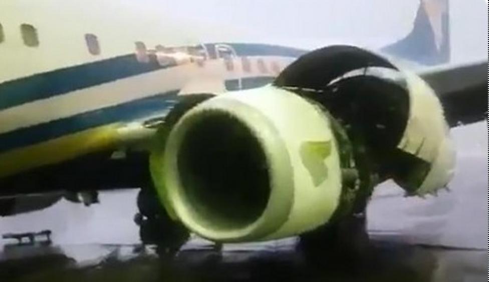 B738 Oman Air uszkodzony na lotnisku w Muskacie, fot. Youtube