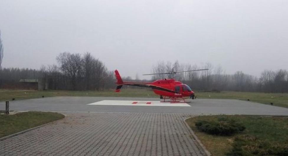 Śmigłowiec łódzkiej drogówki Bell 206B na lądowisku (fot. lodz.policja.gov.pl)