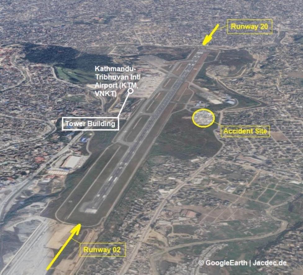 Zobrazowanie miejsca wypadku Dash Q400 w Nepalu