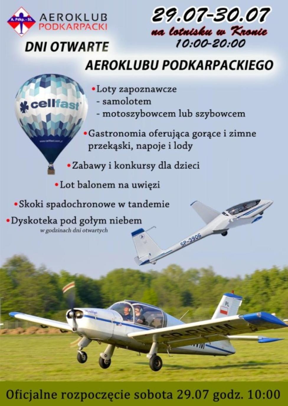 Dni Otwarte Aeroklubu Podkarpackiego w ostatni weekend lipca (fot. aeroklub-podkarpacki.pl)