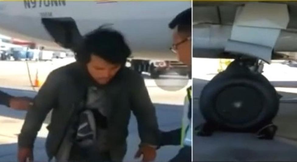Gwatemalski pasażer na gapę, który był ukryty w przedziale podwozia samolotu American Airlines (fot. kadr z filmu na youtube.com