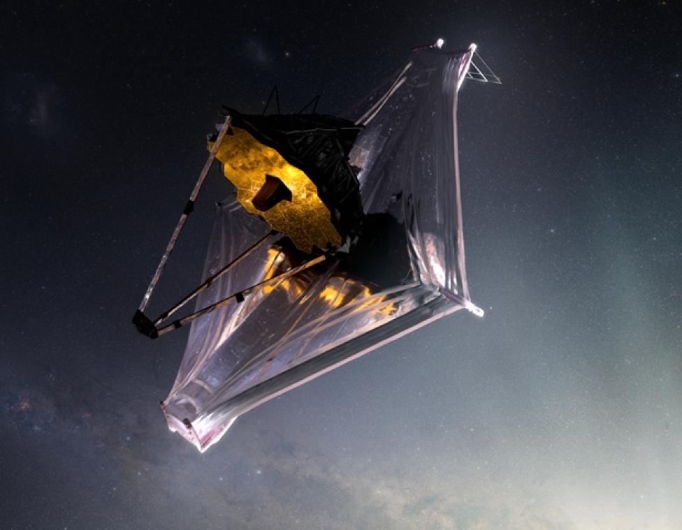 Kosmiczny Teleskop Jamesa Webba w obszarze tzw. punktu libracyjnego L2 układu Ziemia-Słońca (fot. NASA)