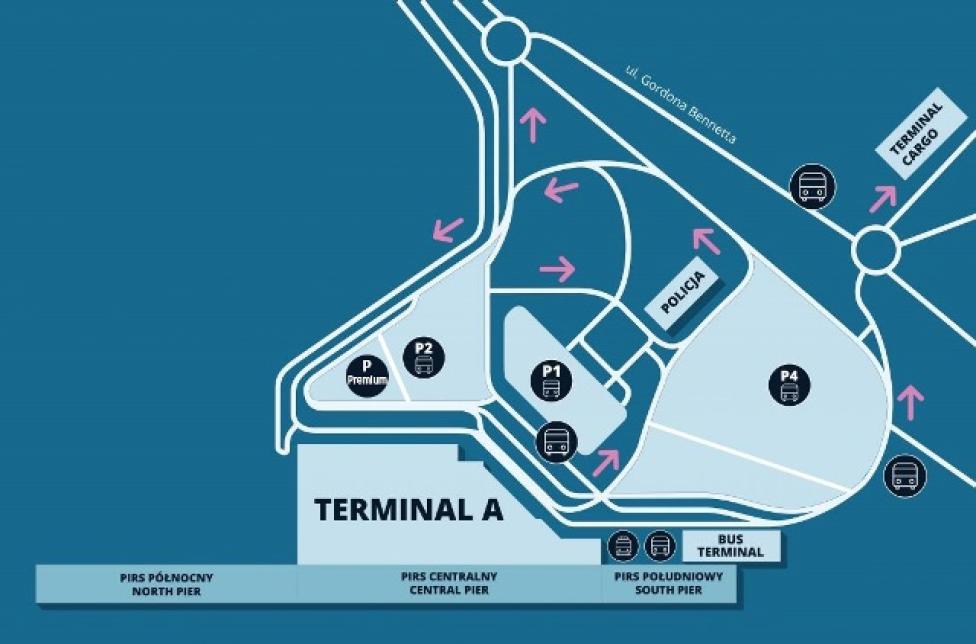 Lokalizacja parkingów na Lotnisku Chopina (fot. lotnisko-chopina.pl)