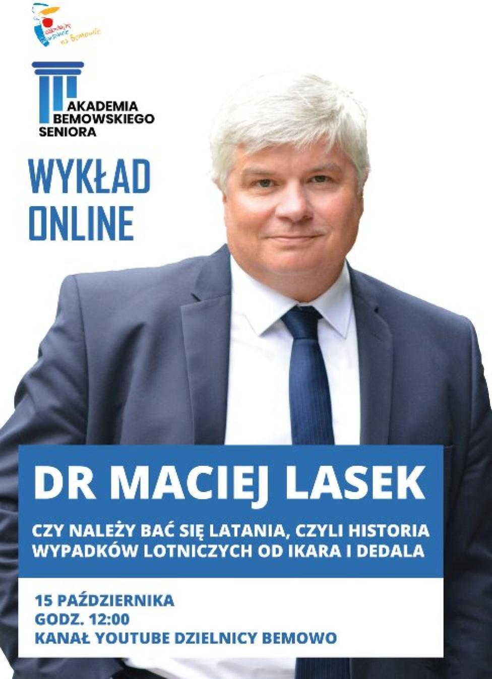 Maciej Lasek - wykład online (fot. Dzielnica Bemowo/Facebook)