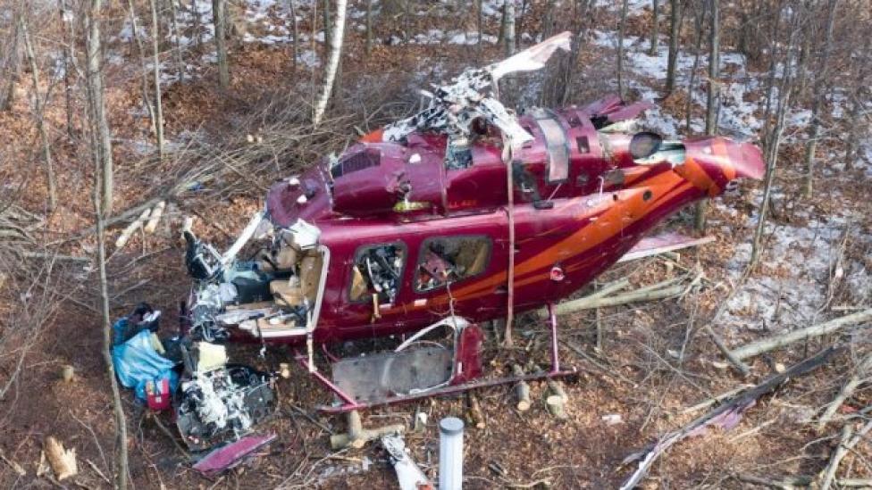 Miejsce katastrofy śmigłowca Bell 429 w Studzienicach - widok z góry (fot. kadr z filmu pszczyna.tv na youtube.com)