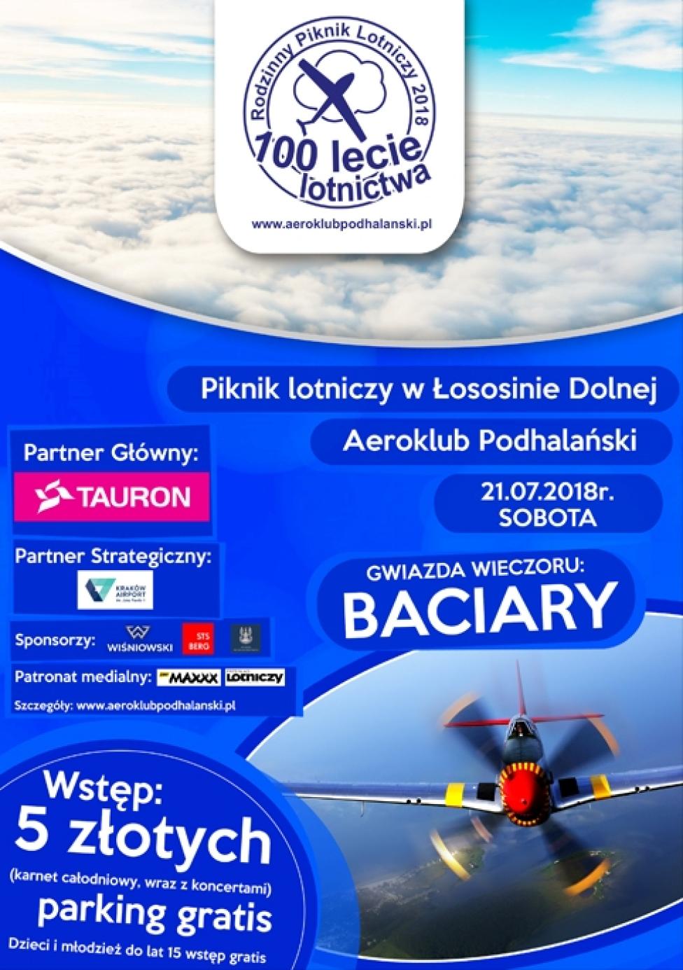 Rodzinny piknik lotniczy na 100-lecie lotnictwa w Łososinie Dolnej (fot. aeroklubpodhalanski.pl)