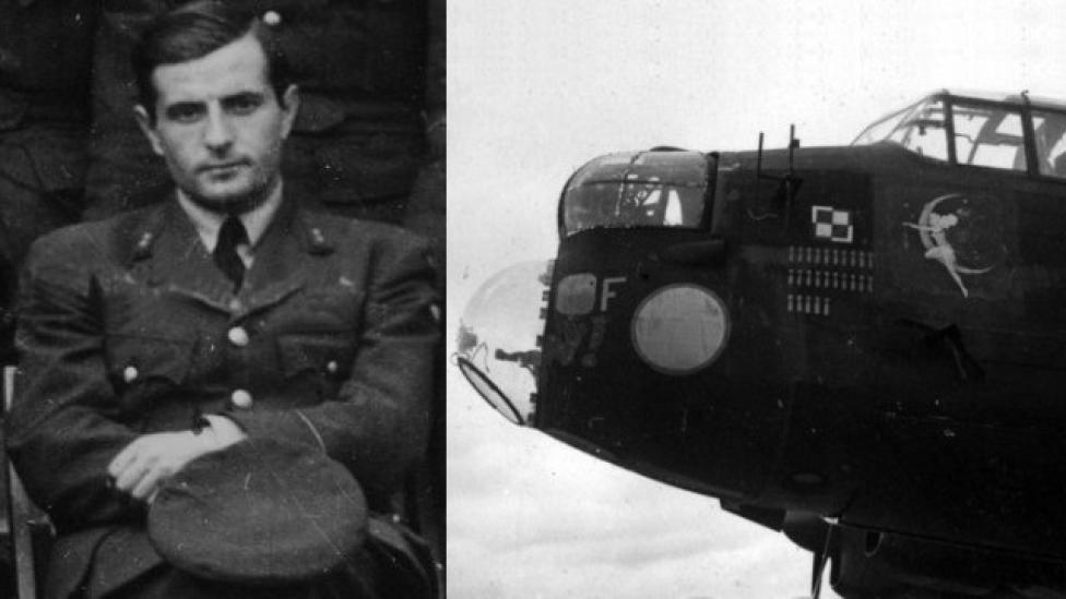 Por. Mikołaj Kirkilewicz i samolot Lancaster (fot. IPMS Londyn)
