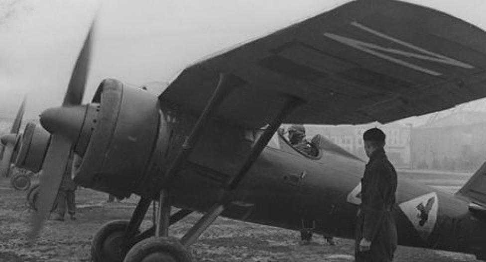 Samoloty PZL P.11 C ze 113 eskadry myśliwskiej 1 pułku lotniczego na lotnisku (1939) (fot. NAC)