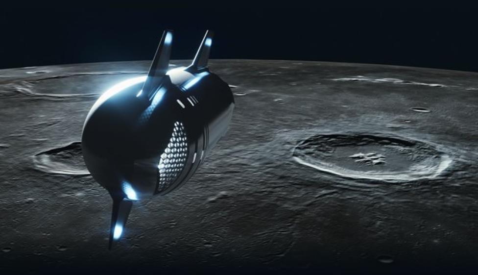 Statek kosmiczny SpaceX nad Księżycem (fot. dearmoon.earth)