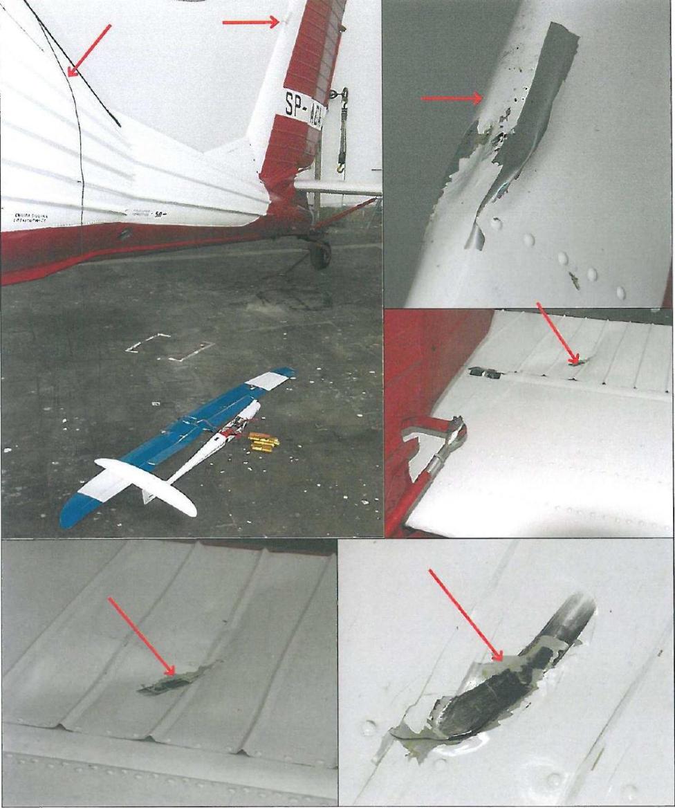 Uszkodzony samolot Wilga PZL-104 i rozbity model