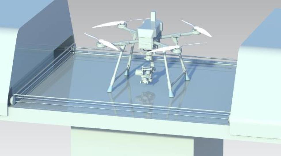 Wizualizacja stacji dokująco-ładującej drona (fot. Wydział Mechaniczny Energetyki i Lotnictwa PW)