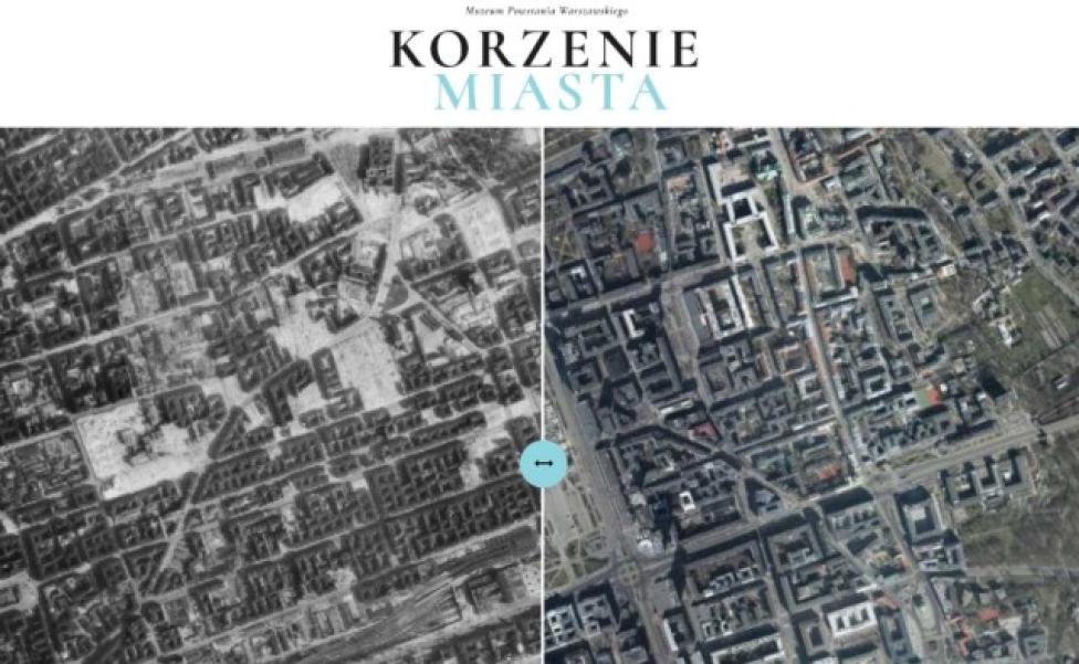 Wojenna Warszawa z lotu ptaka - projekt Korzenie Miasta (fot. korzeniemiasta.pl)