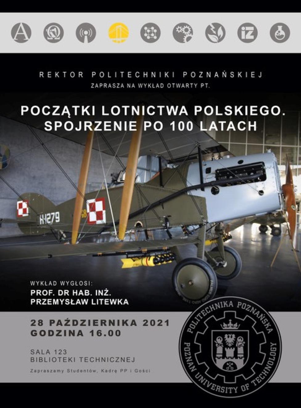 Wykład "Początki Lotnictwa Polskiego. Spojrzenie po 100 latach." (fot. Politechnika Poznańska)
