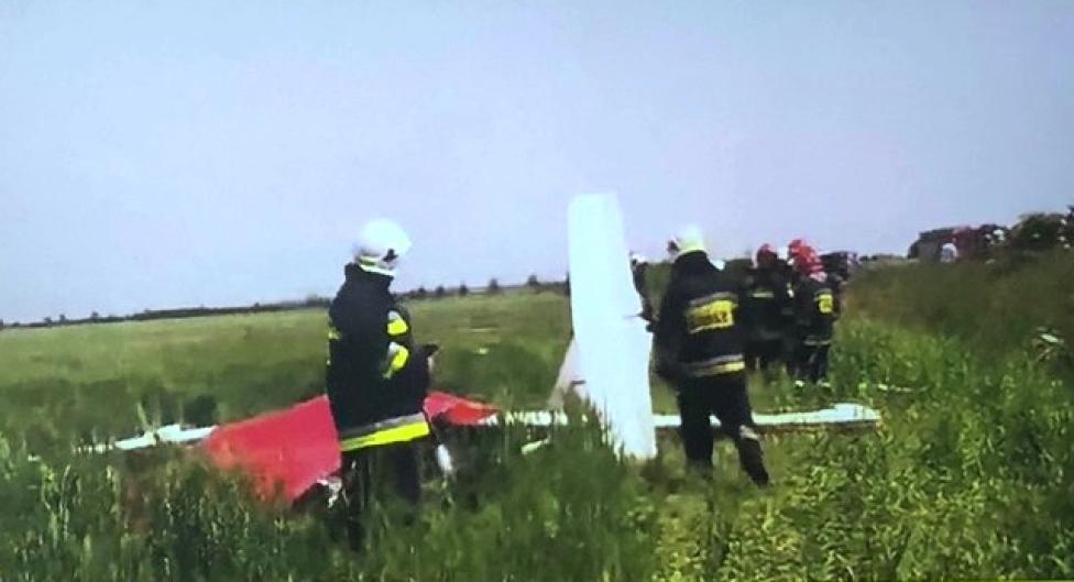 Wypadek szybowca koło Ostrowa Wielkopolskiego (fot. kadr z filmu tvn24/osp.pl)