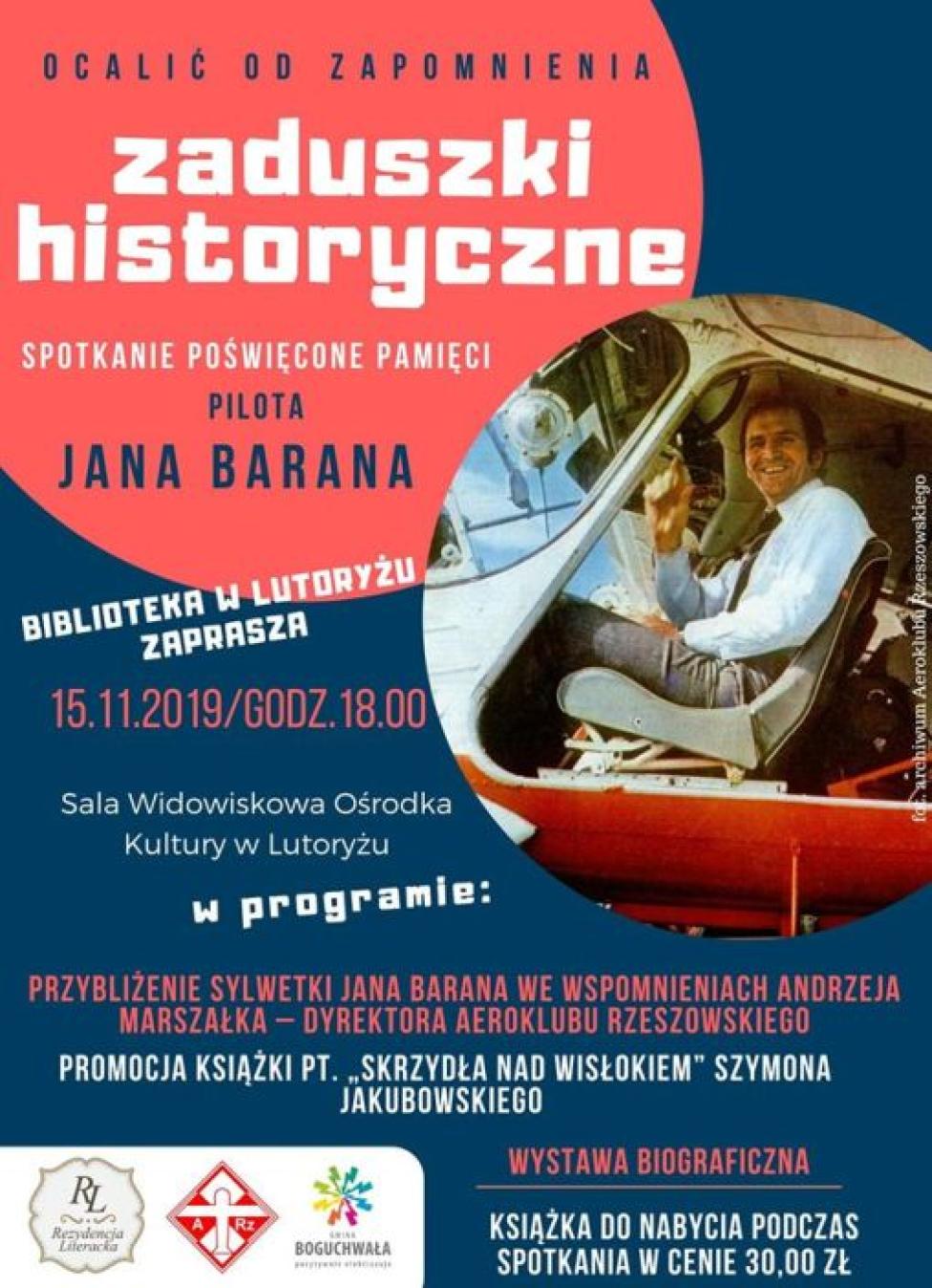 Zaduszki historyczne - spotkanie poświęcone pamięci pilota Jana Barana (fot. Gminna Biblioteka Publiczna Boguchwała)