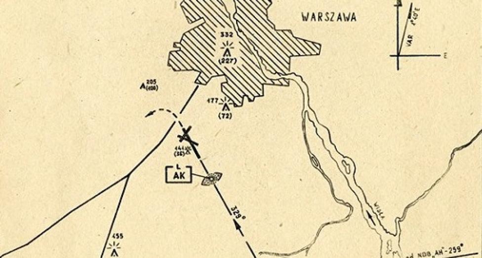 Karta podejścia do lotniska EPWA, lata 60-te, źródło: Klaudiusz Dybowski