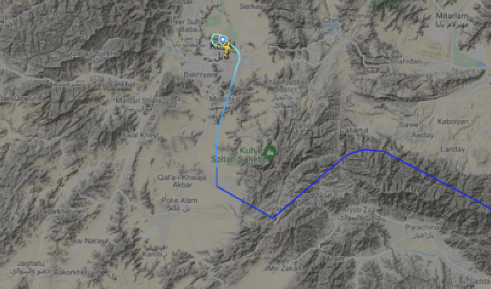 Trasa lotu z Kabulu do Islamabadu, fot. flightradar24
