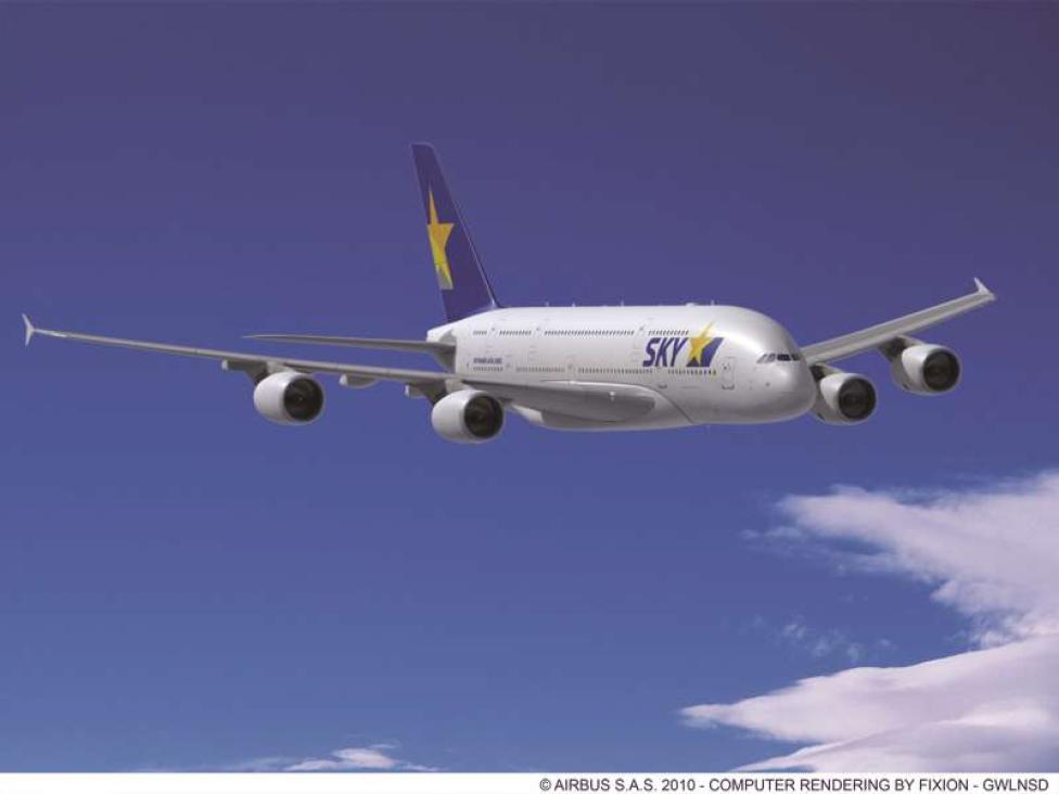 Airbus A380 w barwach Skymark Airlines