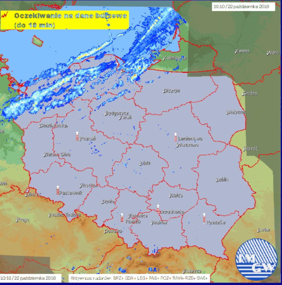 Obraz z radarów pogodowych. Źródło IMGW