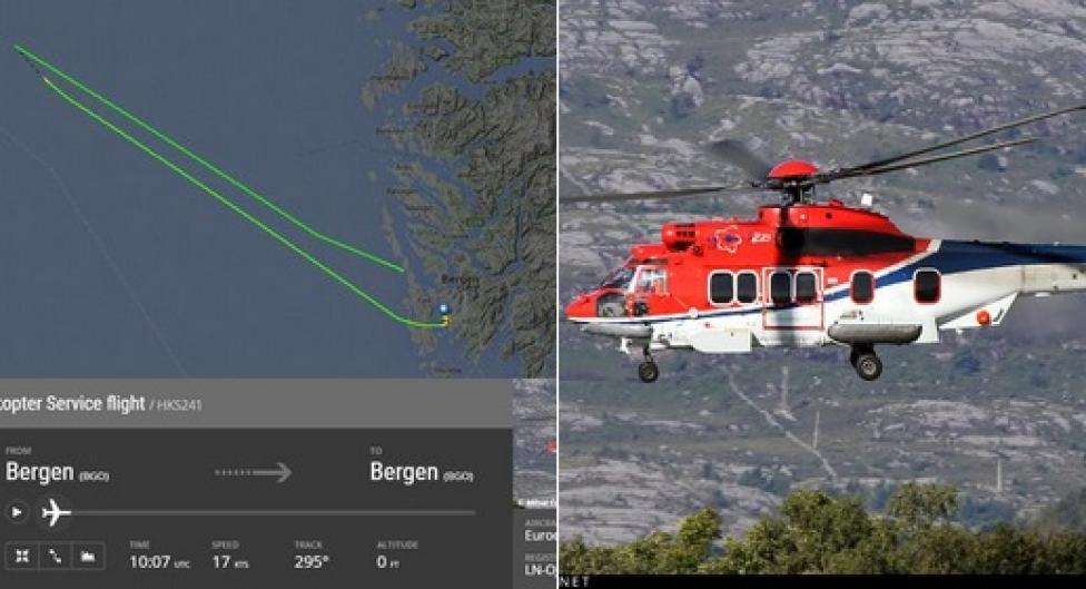 Katastrofa śmigłowca w Norwegii (fot. Flightradar24)