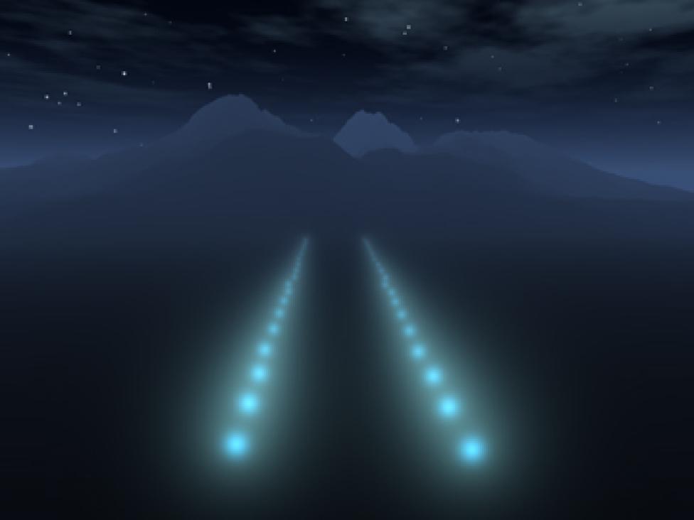 Wizualizacja oświetlenia drogi startowej nocą
