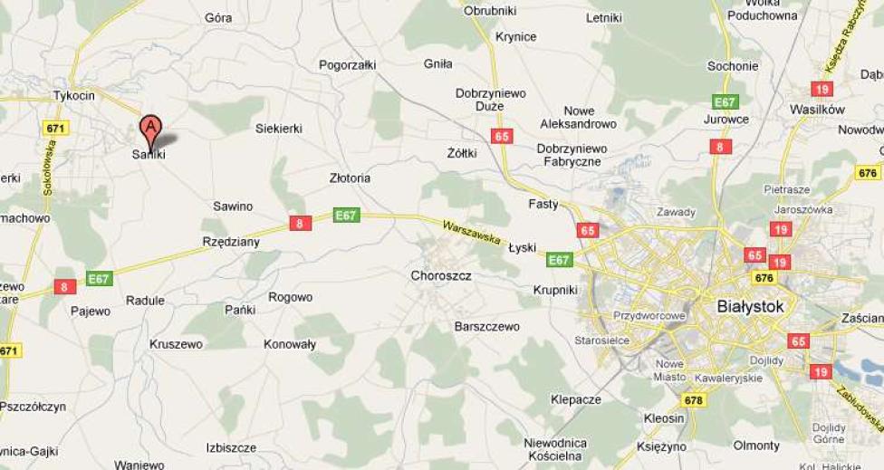 Saniki koło Tykocina / źródło: maps.google.pl