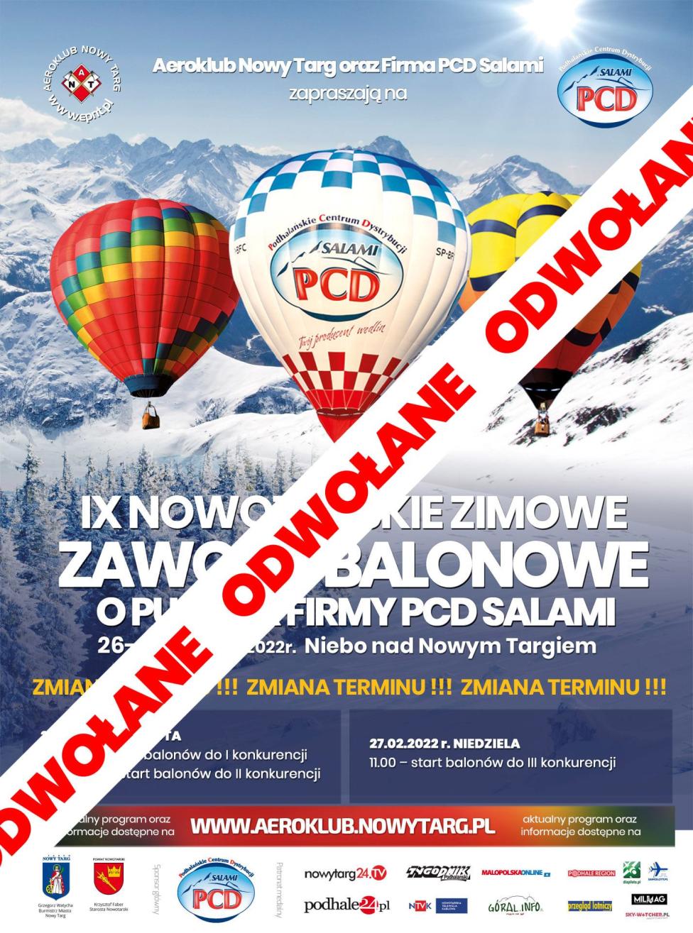 Nowotarskie Zawody Balonowe o Puchar firmy PCD Salami 2022 odwołane (fot. Aeroklub Nowy Targ)